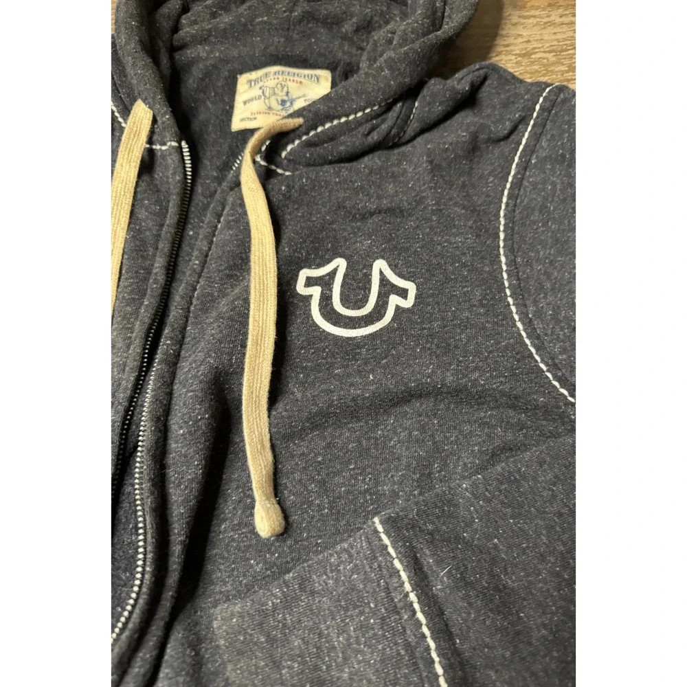 True Religion Mens Large Hoodie Full Zip Sweater Jacket Y2K